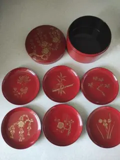 菓子器 喰籠 漆器 6枚セット 金彩 花鳥風月
