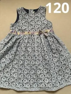 センスオブワンダー 120ブルー　ワンピース リバティ　花柄リボン