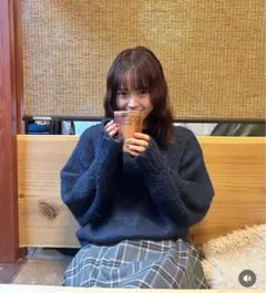 【限定値下げ】mystic モヘアライクワイドネックニット　ネイビー　mline