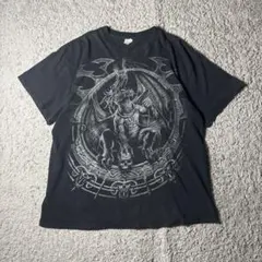 海外古着 WILD ドラゴン×大剣 両面全面プリント タイダイ Tシャツ XL 