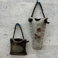昭和レトロ 陶器製 吊る下げ 壁掛け 花瓶 花器 フラワーベース 花生け 2個