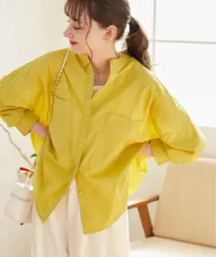 ANGIE VINTAGE シアー　オーバーサイズバンドカラーシャツ　イエロー