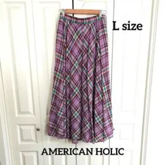 AMERICAN HOLIC マキシ丈　チェック　フレアスカート　ロング　Lのサムネイル
