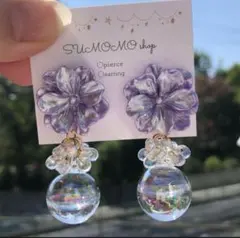 ハンドメイド イヤリング ピアス ガラス玉 花