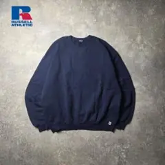 RUSSELLATHLETIC無地ブランクスウェットトレーナー前Vガゼット肉厚紺