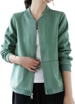 レディース ジップアップ トレーナー　Ｌ　グリーン 無地 カジュアル