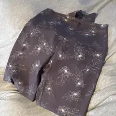 花柄ダークグレーレギンス ハイウエスト