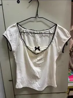 【特価商品】夏 ホワイト コットン レース縁取り 半袖Tシャツ