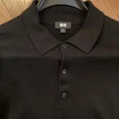 ユニクロ エクストラ メリノ ポロ 長袖 M 黒 ブラック