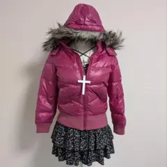 平成ギャル y2k ファーダウンジャケット　光沢　グランジ　平成女児　短丈