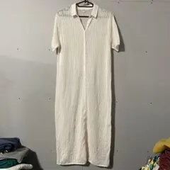 ユニクロ　ホワイトニット　ロングワンピース 半袖　S