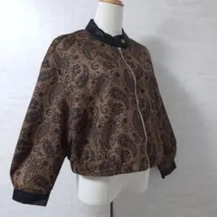 ペイズリー柄 ショート丈 ブルゾン ジャンパー 高見え ブラウン