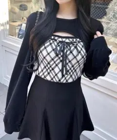 INGNI チェック柄デコルテオープンニット