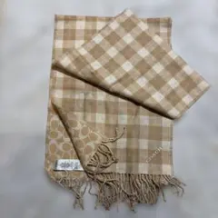 COACH ストール ベージュ チェック柄 ロゴ刺繍のサムネイル