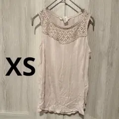 ピンク ノースリーブ レース装飾 タンクトップ 【XS】 トップス 古着