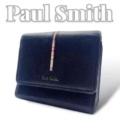 Paul Smith レザー ネイビー がま口 レディース折り財布 6819