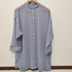 GU シアー バンドカラー ロングシャツ ブルー Mのサムネイル