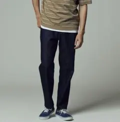 美品 L バックナンバー 麻混 デニム イージーパンツ リネン