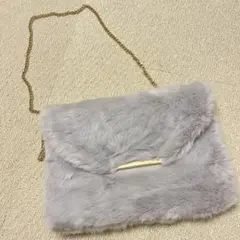 Heather グレー ファー クラッチバッグ ゴールドチェーン