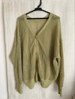 Alma Design オリーブグリーン メッシュ編みカーディガン