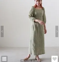 チェック柄レースアップスクエアワンピース