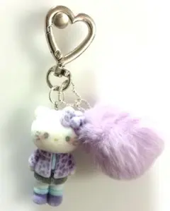 足長ハローキティ ヒョウ柄 フロッキーフィギュア パープルver★ キーホルダー