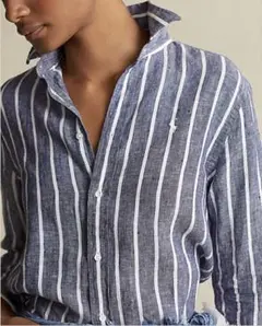 【極美品】ポロラルフローレンインディゴストライプオーバーサイズリネンシャツ