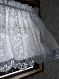 カフェカーテン♡ミラーレース♡ホワイト♡小窓用♡シルバーレース♡49✕93