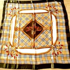 未使用新品　チェック柄 大判スカーフ　シルク風