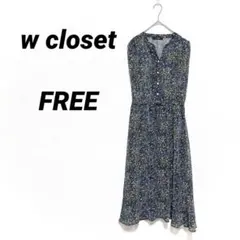 ダブルクローゼット 花柄ワンピース ネイビー ウエストゴム F ノースリーブ