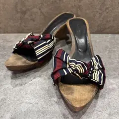 LANVIN ストライプリボンサンダル 37 木製 ミュールのサムネイル