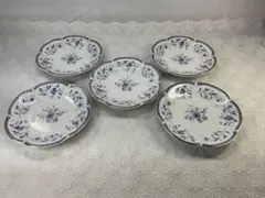 NARUMI ナルミ　青い花柄に金　波形　金縁　皿5枚セット 日本製