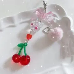 うさぎ×チェリー♡ ビーズ ストラップ