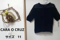 【CARA O CRUZ】ネイビー 半袖ニット レース編みサマーセーター薄手のサムネイル