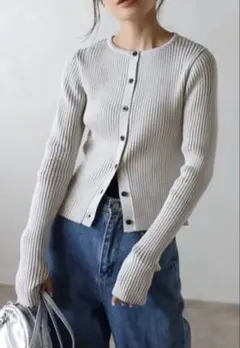Bonjour Sagan フィンガーホールクルーネックリブカーディガン