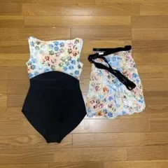 バレエ レオタード大人M/キャミ×七分袖くすみピンク系/スカートセット