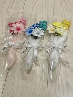 ミニブーケ　デイジー(ピンク・ブルー・イエロー)3束セット モールフラワー