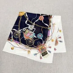 新品 CELINE 大判ハンカチ 総柄 コットン シール付き ネイビー ホワイト