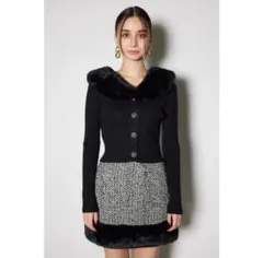 rienda ファー付きクロップドカーディガン ブラック