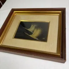 新品未使用】漆画 輪島塗 沈金「飛翔」加波 憲夫 作 二羽 黄金鶴