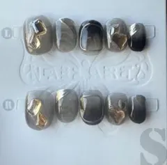 グレー ブラック ネイルチップ S/Mサイズ 10個入り