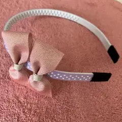 ハンドメイド　カチューシャ　リボン付きヘアバンド パープル　ピンク　子供用
