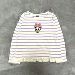 プティマイン 110 デイジー ディズニー ボーダー 裾フリル 長袖 トップス