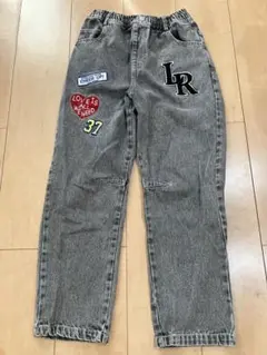LOVE RABBY デニムパンツ 140 グレー ワッペン ジーンズ 女の子