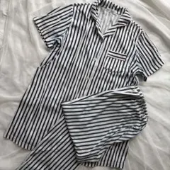 授乳パジャマ　マタニティパジャマ　授乳口　産後　半袖　ルームウェア　ストライプ