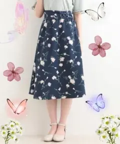 MAJESTIC LEGON フレアスカート Daisyプリント花柄　ネイビー