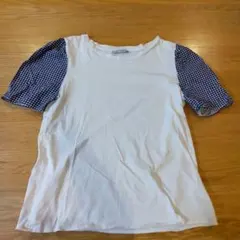 ZARA　ザラ　コンビネーションTシャツ　パフスリーブ　ギンガムチェック