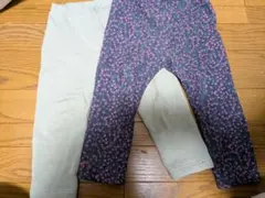 ユニクロ 90サイズ 花柄・無地 フリース長ズボン 2点セット