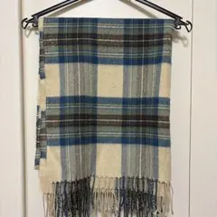 マフラー ウール アクリル チェック ブルー　ベージュ