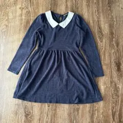ネイビー 長袖 白襟付きニットワンピース　150センチ